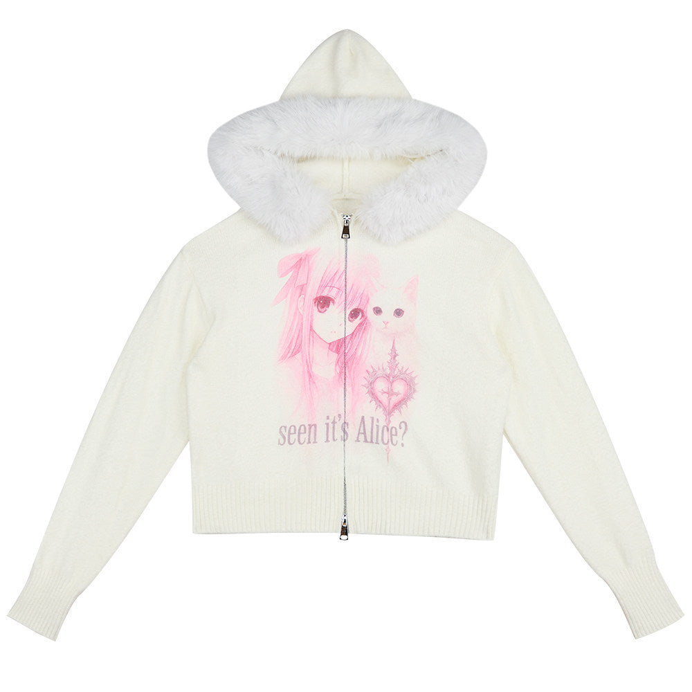 NIHONKIDS - Cat Print Zip Hoodie sweater NIHON KIDS