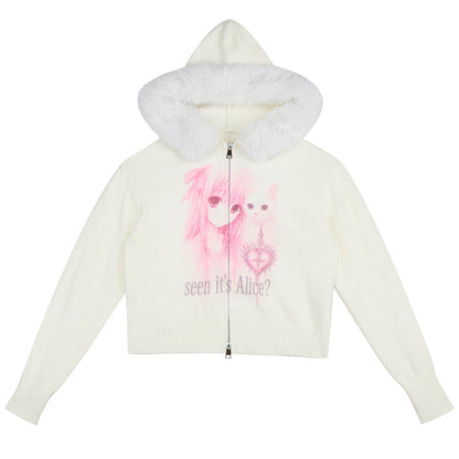 NIHONKIDS - Cat Print Zip Hoodie sweater NIHON KIDS