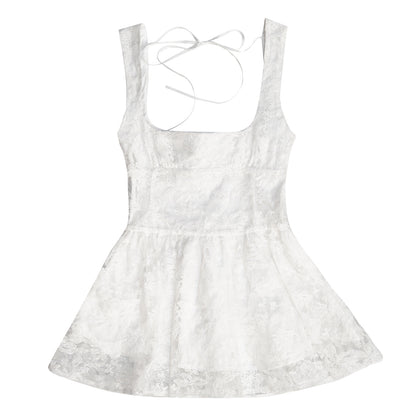 Daytoday Everyday Institute – Cute Doll Jacquard Sleeveless Dress dress daytoday everyday institute White S