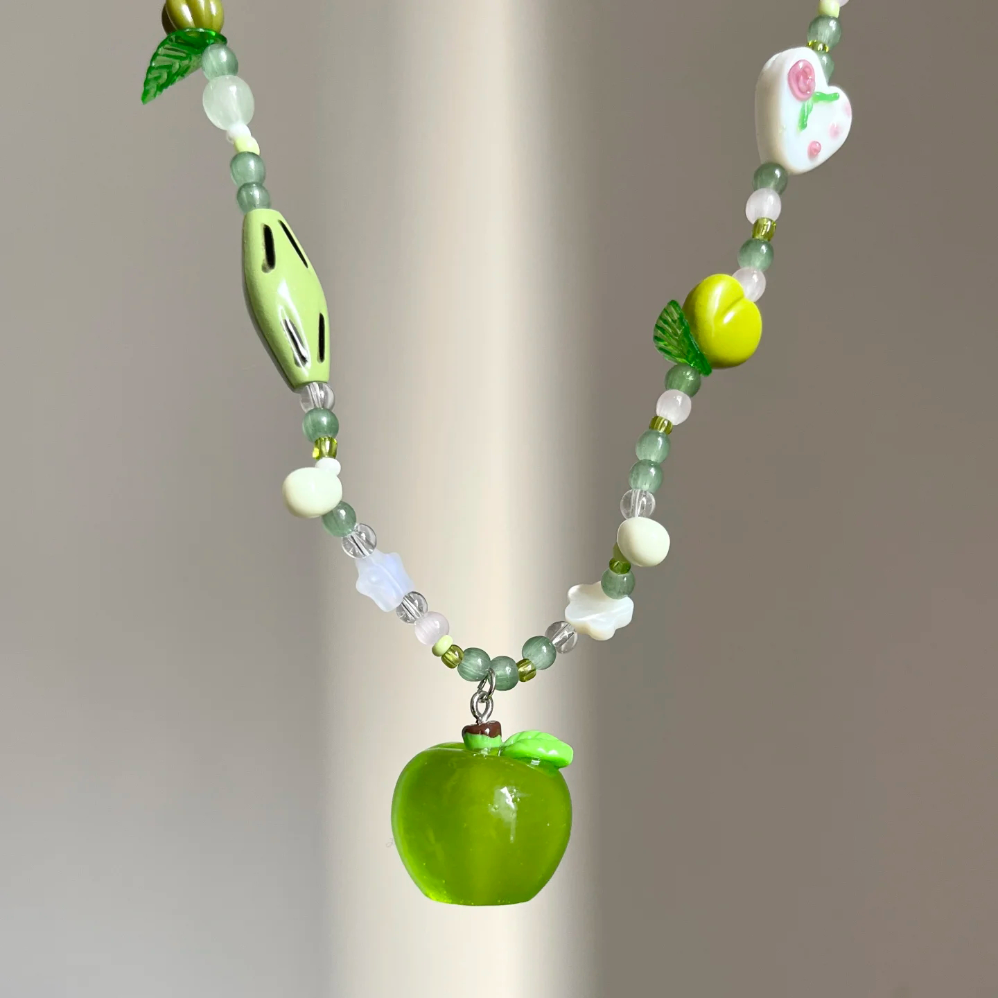 Kiwi Store - Decora Kei Green Apple Jewelry Set necklace kiwi store Beaded Apple Necklace - 1pc