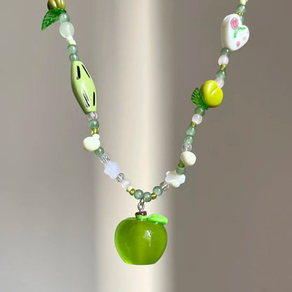 Kiwi Store - Decora Kei Green Apple Jewelry Set necklace kiwi store Beaded Apple Necklace - 1pc