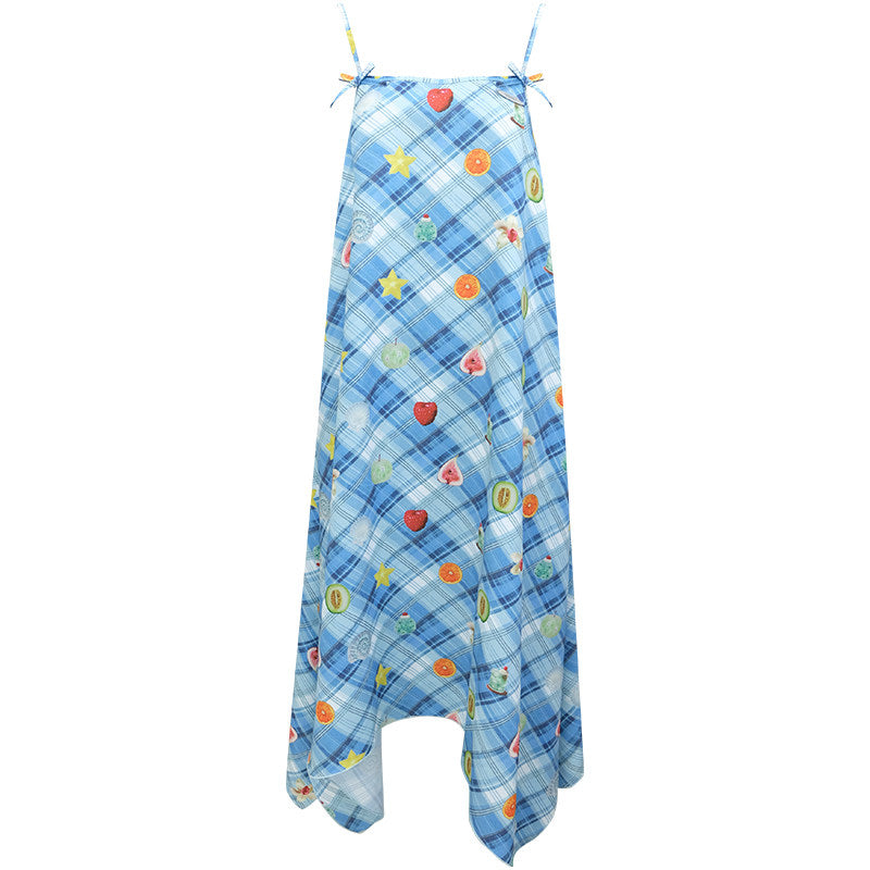 ziziFei - Plaid Fruit Cami Maxi Dress dress ziziFei Blue S