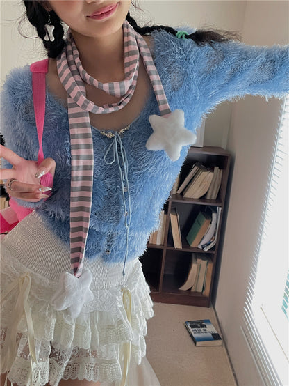 LET ME SEE - Harajuku Punk Striped Skinny Scarf scarf let me see Grey & Pink