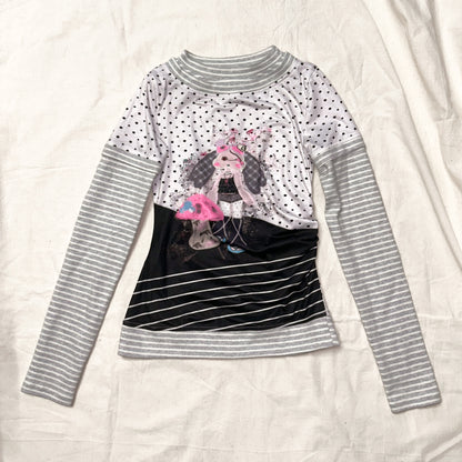 YJM with biubiu Polka Dot Shirt | Slim Fit Top sweatshirt YJM with biubiu