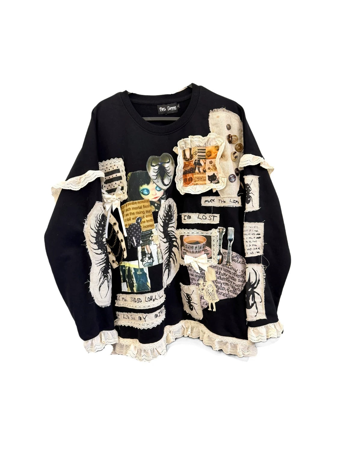Red Devil - Insect Print Lace Patchwork Sweatshirt sweatshirt Red Devil S