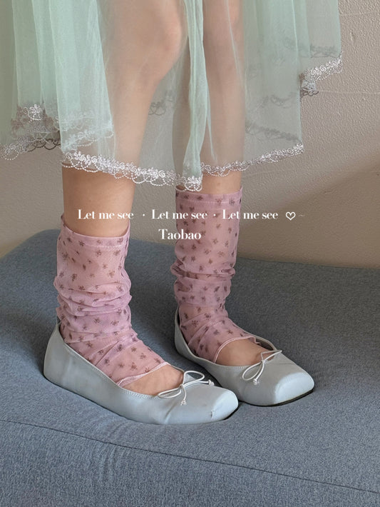 LET ME SEE - Kawaii Sheer Floral Footless Mid Socks sock let me see Pink