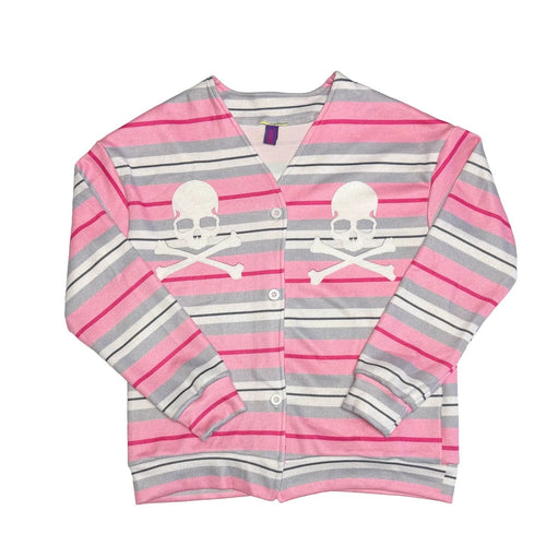 bunnybunnygun - Pink Stripe Skull V-Neck Cardigan cardigan bunnybunnygun M