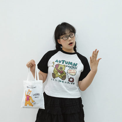 Autumn Oxygen - Kawaii Bear Raglan T-Shirt tee Autumn Oxygen White S