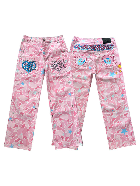Cartoon Box - Pink Camo Bear Jeans pants cartoon box S