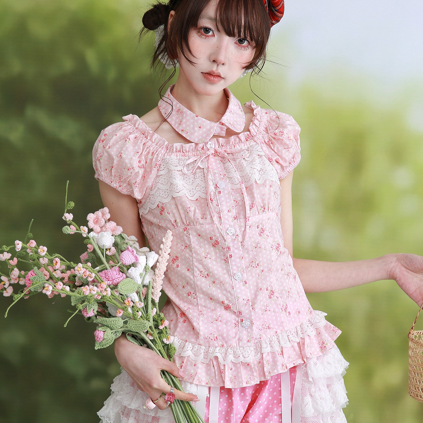 SOS MEME CLUB - Pink Polka Lolita Blouse blouse SOS MEME CLUB