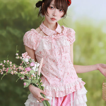 SOS MEME CLUB - Pink Polka Lolita Blouse blouse SOS MEME CLUB