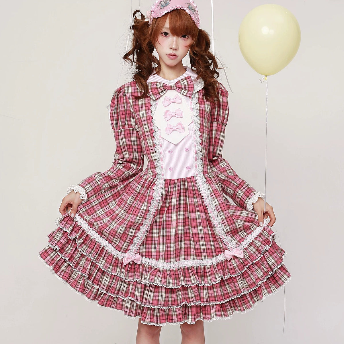SOS MEME CLUB - Pink Plaid Retro Dress Lolita Fashion Dress dress SOS MEME CLUB