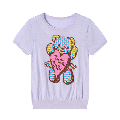 tntntutu - Colorblock Bear Knit Tee shirt tntntutu Purple S
