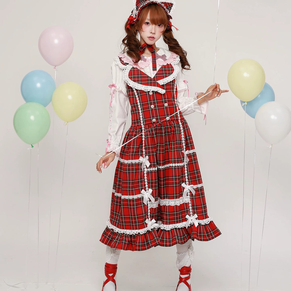 SOS MEME CLUB - Red Plaid Showa Retro Dress dress SOS MEME CLUB