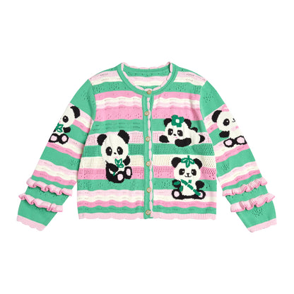 Lutra Jump Cardigan Striped Panda Cardigan Hollow Lace Knit Sweater cardigan Lutra Jump