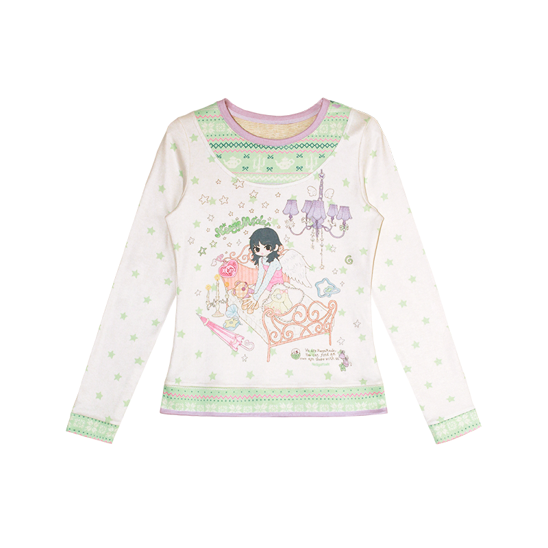NeogoMade – Kawaii Knit Patchwork Layered Long Sleeve Tee shirt NeogoMade Green Purple S