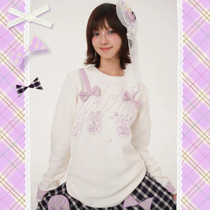 RabbitRain - Birthday Cake Bow Embroidered Sweatshirt shirt RabbitRain White And Pink S