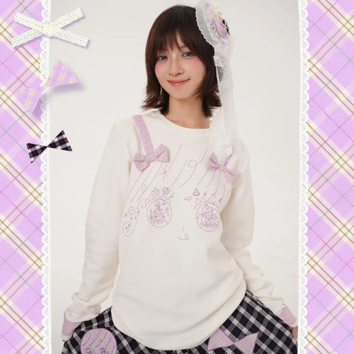 RabbitRain - Birthday Cake Bow Embroidered Sweatshirt shirt RabbitRain White And Pink S