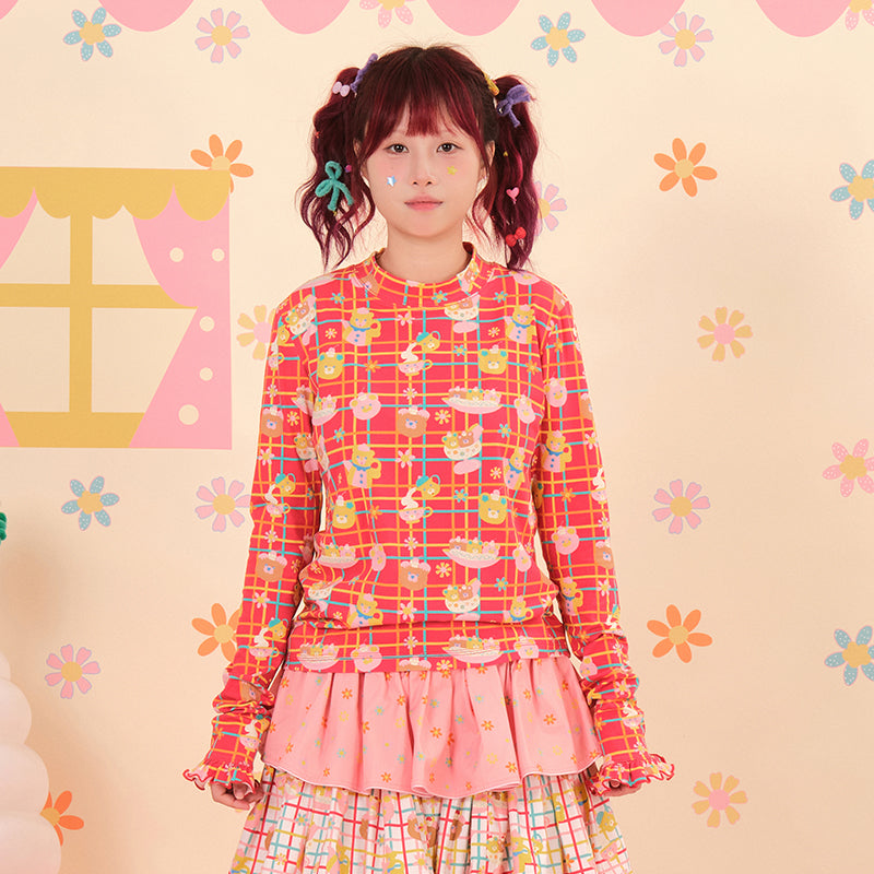 NIKKOU - Kawaii Knitted Base Layer Top with Lace Cuffs shirt Nikkou home S