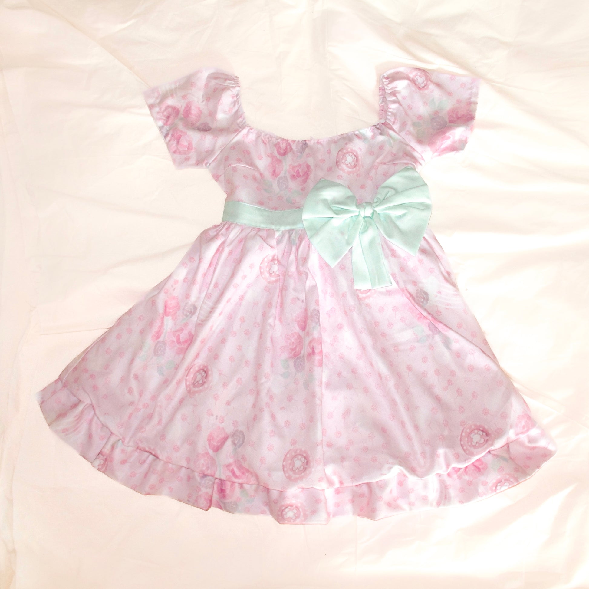 YJM with biubiu - Mint Floral Vintage Chiffon Dress dress YJM with biubiu S