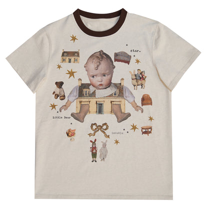 Vintagecore Oversized Tee – Doll Print tshirt daytoday everyday institute