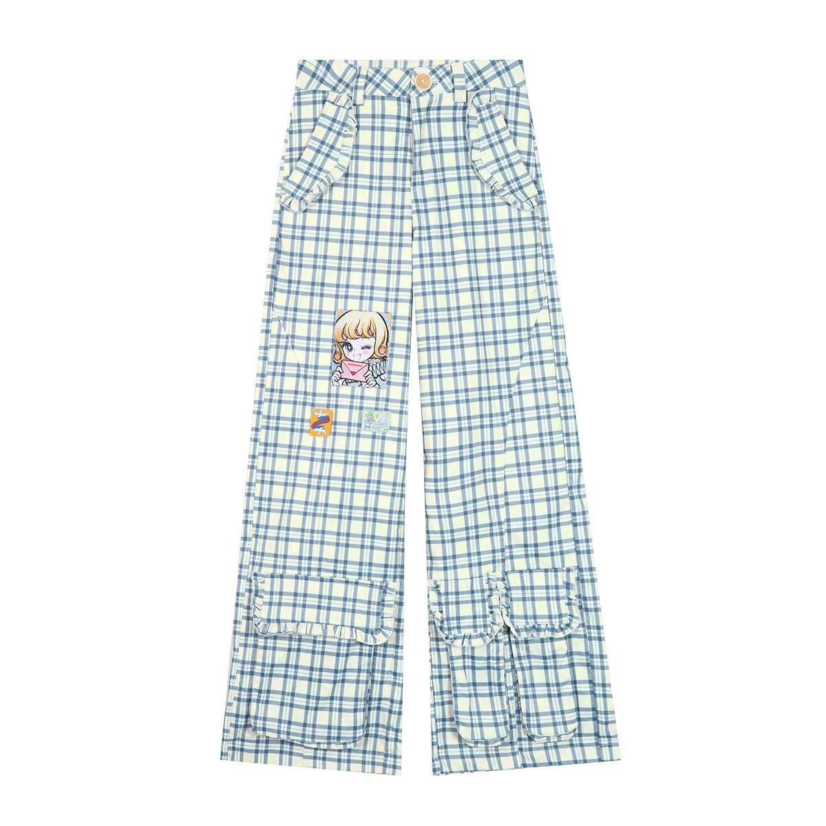tntntutu Wide-Leg Straight Trousers | Harajuku Plaid Lace Pocket Cargo Pants pants tntntutu
