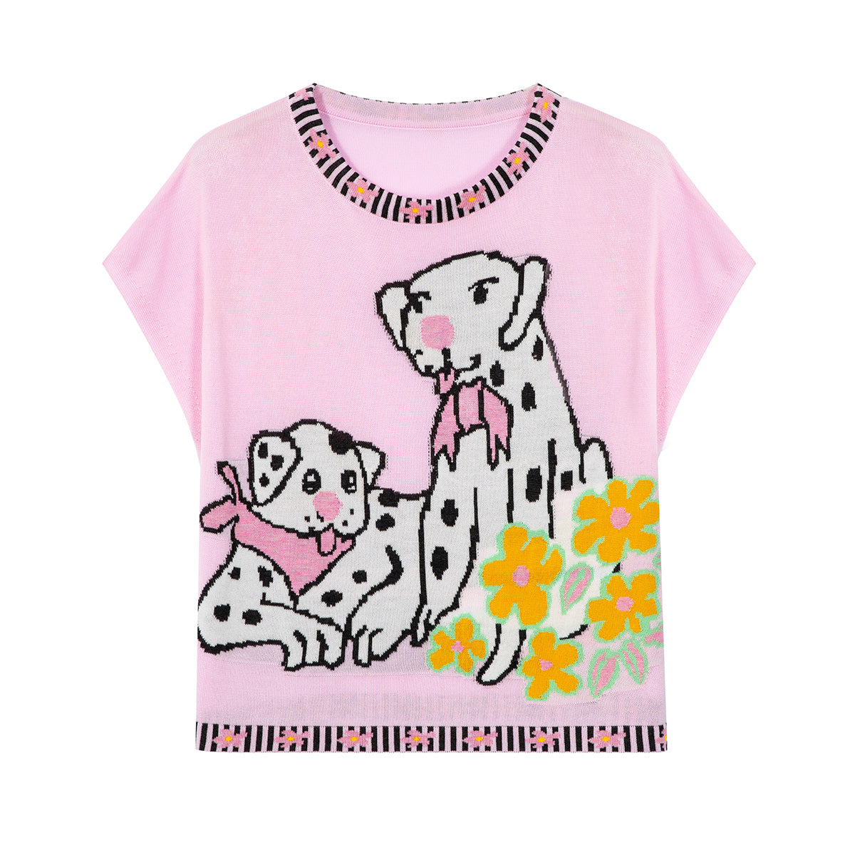 Tntntutu Pink Dalmatian Knit T-Shirt – Kawaii Harajuku Soft Girl Tee tshirt tntntutu