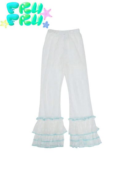 frufru - Dolphin Lace Patchwork Flared Pants pants frufru S
