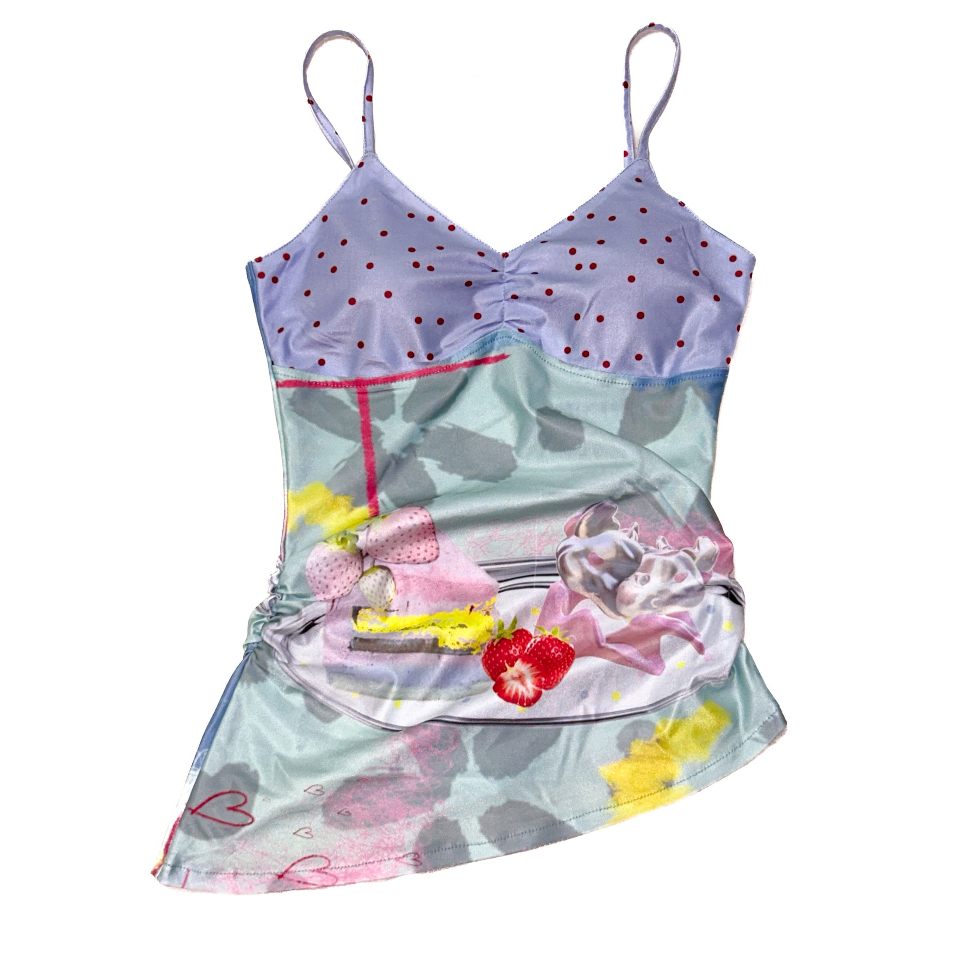 YJM with biubiu Mint Summer Top | Ruched Polka Dot Asymmetrical Cami camisole YJM with biubiu