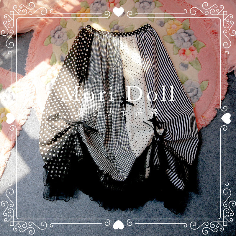 Mori Doll – Bow Patchwork Midi Skirt skirt Mori Doll Black S