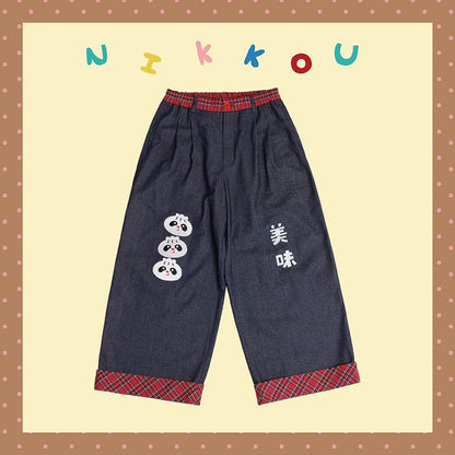 NIKKOU - Steamed Bun Embroidered Wide-Leg Jeans pants Nikkou home S