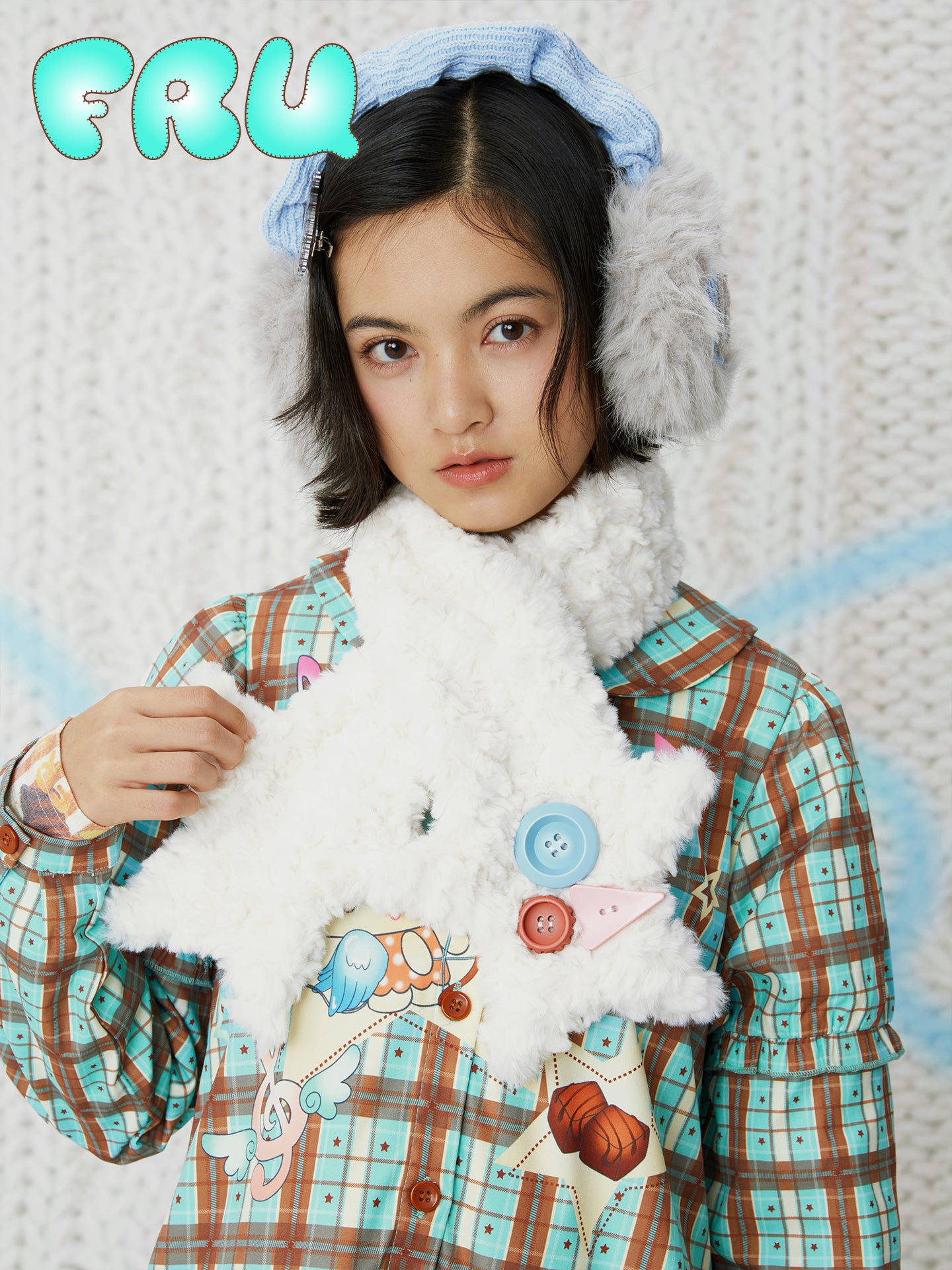 frufru - Y2K Star Plush Scarf scarf frufru White