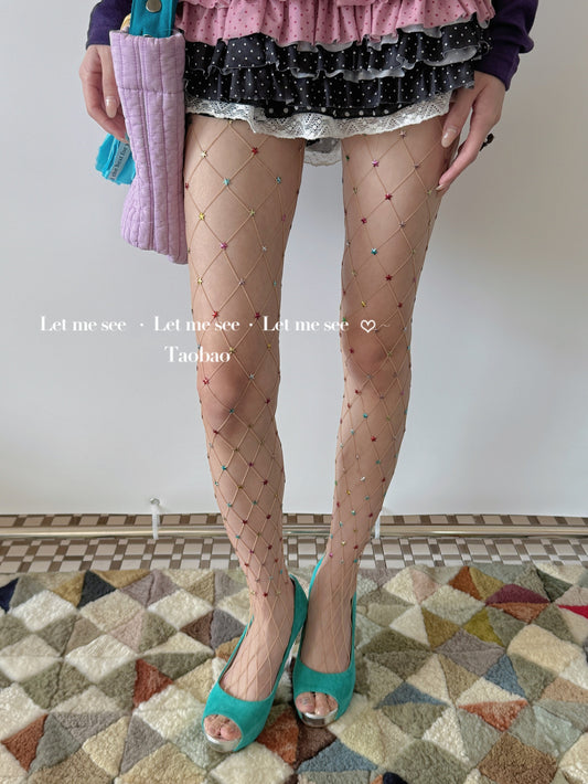 LET ME SEE - Y2K Star Rhinestone Fishnet Tights tights let me see Skin Color