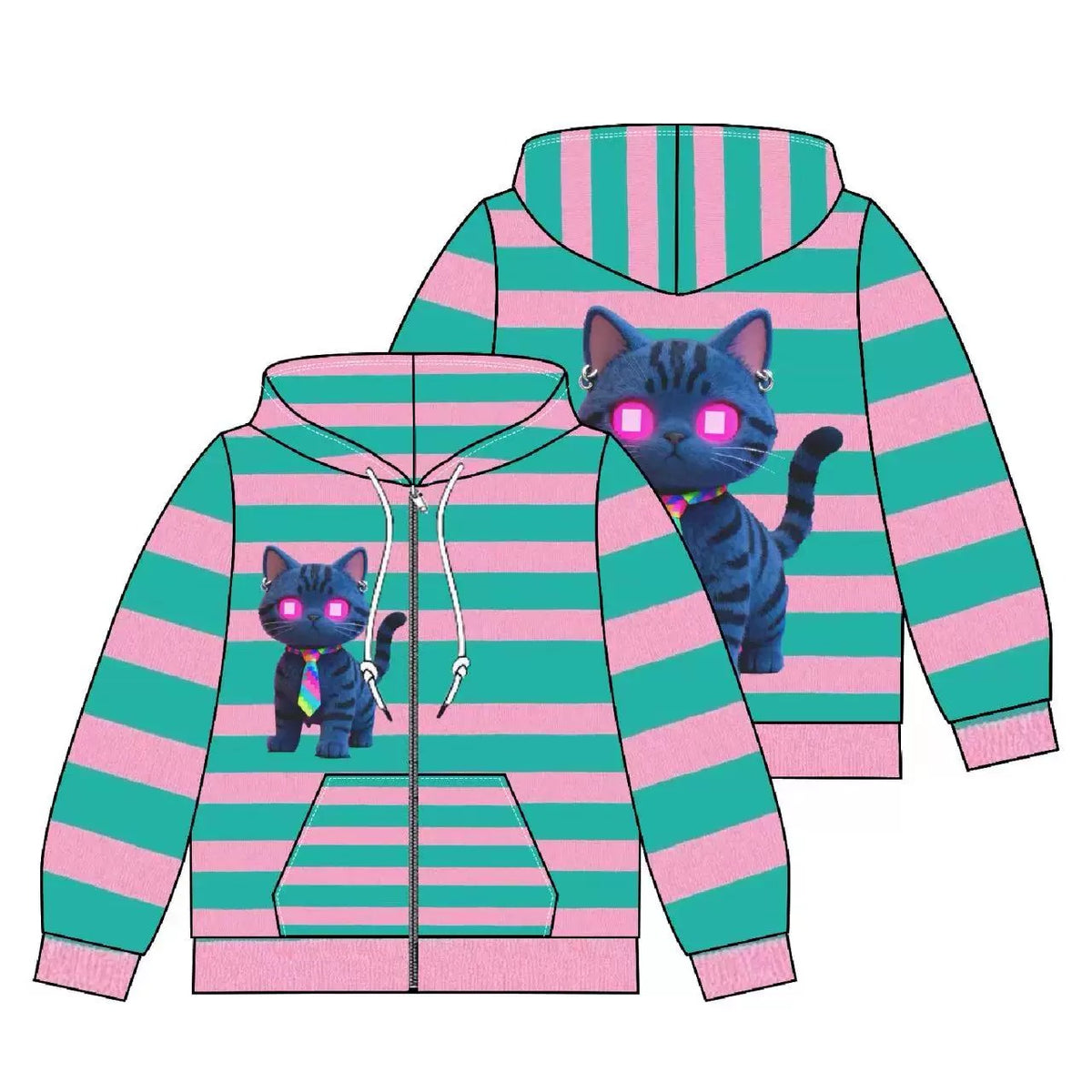 LEERROO - Y2K Striped Print Hooded Jacket hoodie Leerroo S
