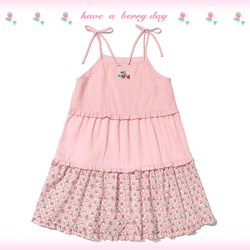 Little Berry - Kawaii Strawberry Patchwork Tie Dress dress Little Berry