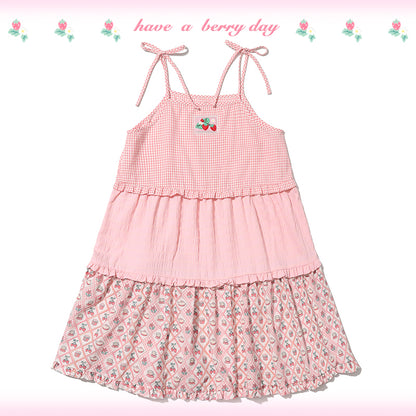 Little Berry - Kawaii Strawberry Patchwork Tie Dress dress Little Berry