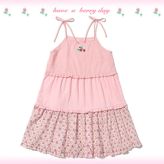 Little Berry - Kawaii Strawberry Patchwork Tie Dress dress Little Berry