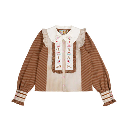 Lutra Jump - Kawaii Vintage Brown Stripe Blouse blouse Lutra Jump S