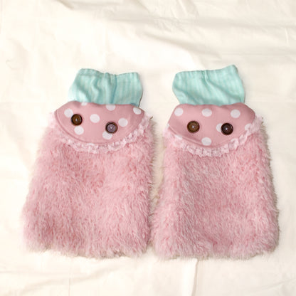 YJM with biubiu - Button-Eye Contrast Stripe Plush Y2K Leg Warmers leg warmmers YJM with biubiu Pink Leg Warmers - 1 Pair