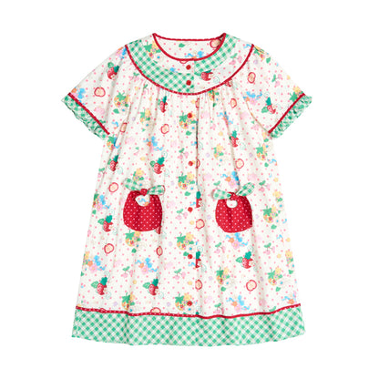 Lutra Jump Dress Strawberry Bear Dress Green Plaid Loose-Fit Dress dress Lutra Jump