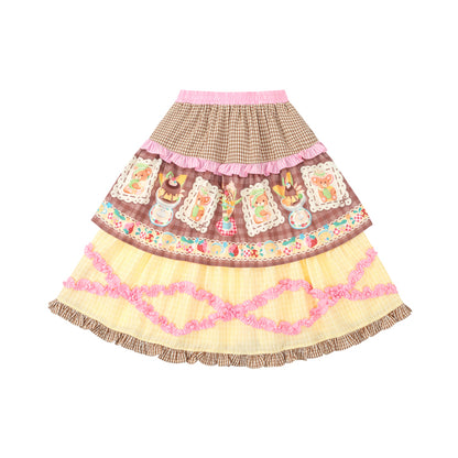 Lutra Jump - Decora Kei Plaid Print Layered Lace Cake Skirt skirt Lutra Jump