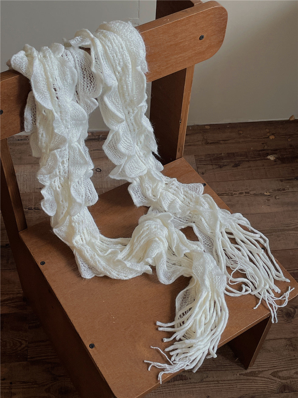 LET ME SEE - Y2K Vintage Crochet Fringe Knit Scarf scarf let me see 1