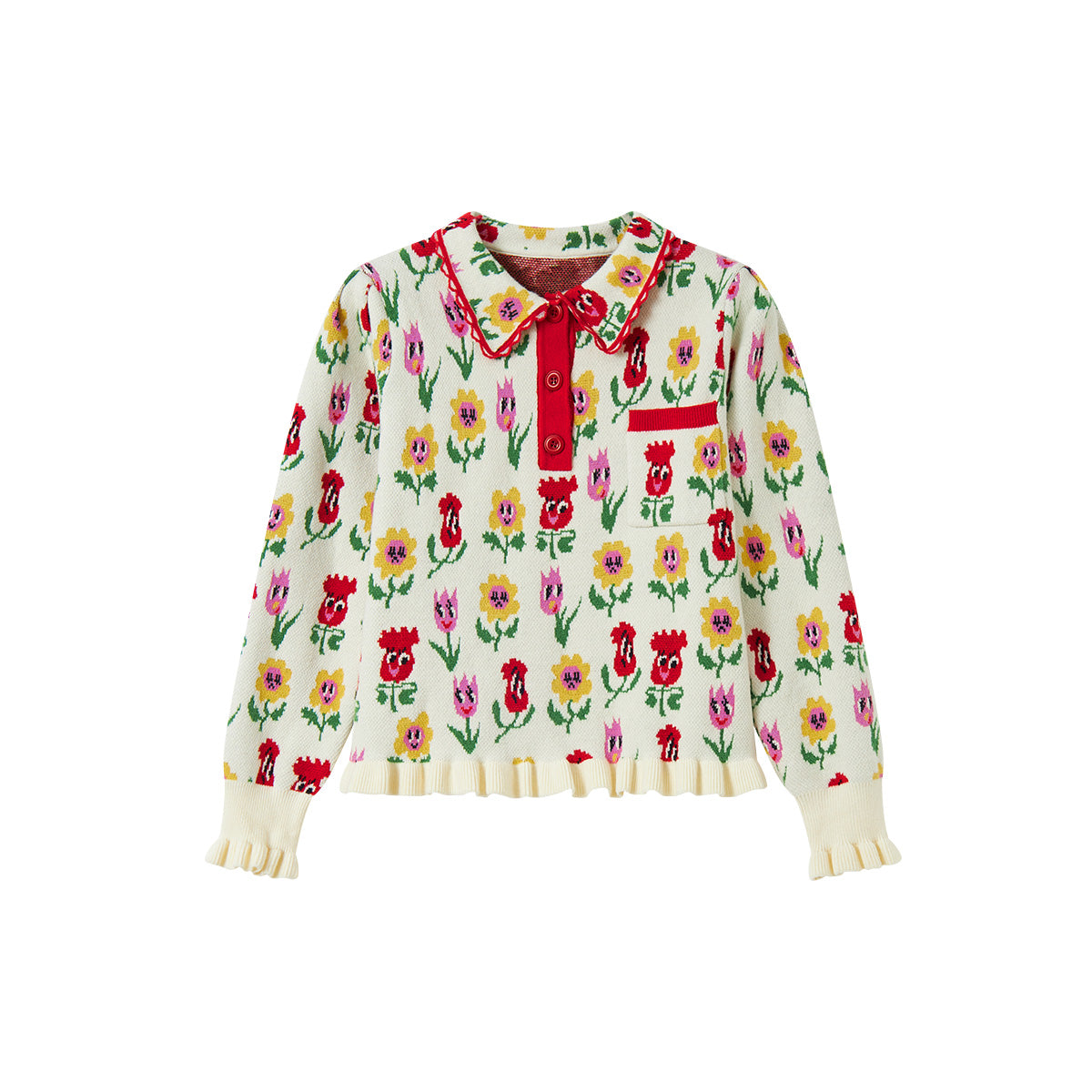 tntntutu - White Cartoon Flower Knit Top & Skirt Set Kawaii Two-Piece Outfit set tntntutu Top S