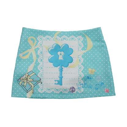 frufru - Mint Green/Pink Rose Print A-Line Skort skirt frufru Lake Blue S