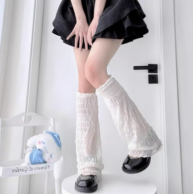 2 Bears - Kawaii Chiffon Flared Leg Warmers with Bows leg warmmers 2 bears White without Bows - 1 Pair