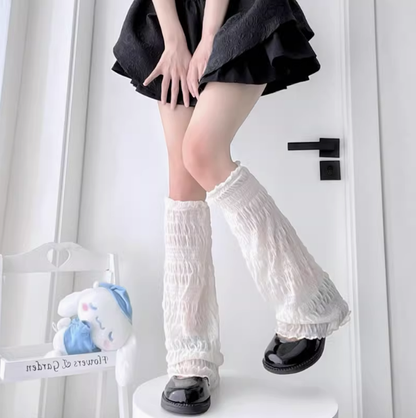 2 Bears - Kawaii Chiffon Flared Leg Warmers with Bows leg warmmers 2 bears White without Bows - 1 Pair