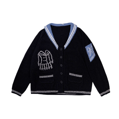 Meugler - Kawaii Knit Cardigan Sailor Collar Scissor Sweater cardigan Meugler Black