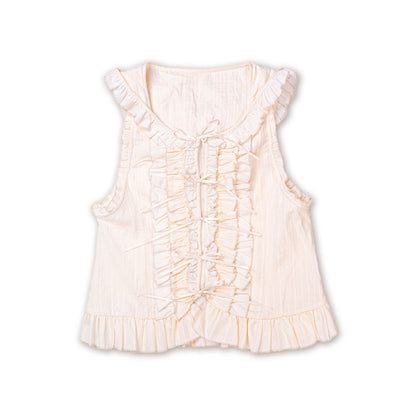 Meugler – Kawaii Ruffled Embroidered Floral Hooded Vest
