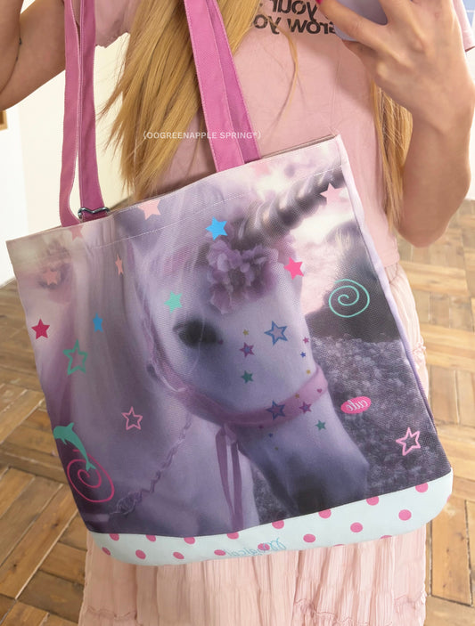 Oogreenapple - Pony Graffiti Canvas Tote Bag bag Oogreenapple Dot-patterned Pony