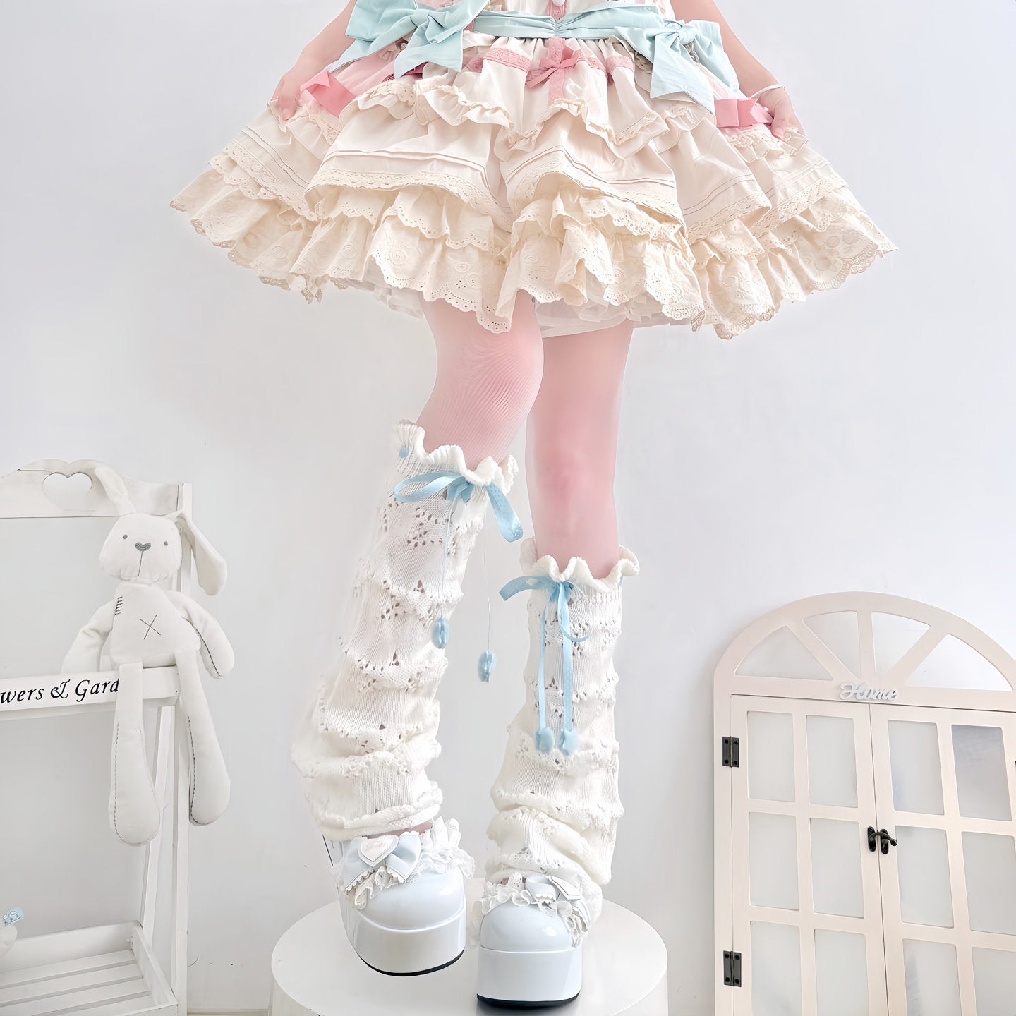 2 Bear - Bow Star Flared Leg Warmers leg warmmers 2 bears Blue